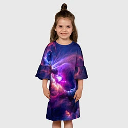 Платье клеш для девочки Небула в космосе в фиолетовых тонах - нейронная се, цвет: 3D-принт — фото 2