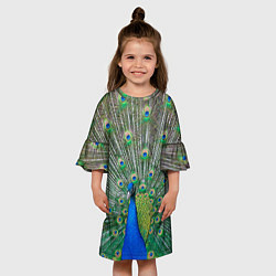Платье клеш для девочки Величественный павлин, цвет: 3D-принт — фото 2
