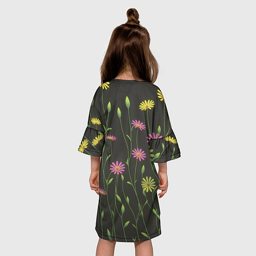 Детское платье Полевые цветочки на темном фоне / 3D-принт – фото 4