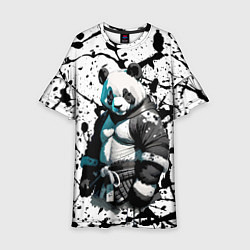 Платье клеш для девочки Panda samurai on the background of blots, цвет: 3D-принт