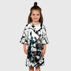 Платье клеш для девочки Panda samurai on the background of blots, цвет: 3D-принт — фото 2