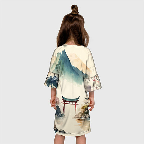 Детское платье Японский пейзаж - акварель / 3D-принт – фото 4
