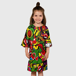 Платье клеш для девочки Хиппи, знаки, позитифф, цвет: 3D-принт — фото 2