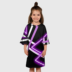 Платье клеш для девочки Фиолетовые полоски с неоном, цвет: 3D-принт — фото 2