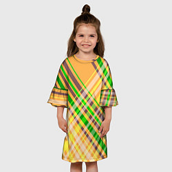 Платье клеш для девочки Желто-зеленый геометрический ассиметричный узор, цвет: 3D-принт — фото 2