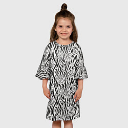 Платье клеш для девочки Декоративные цветы на фоне зебры, цвет: 3D-принт — фото 2
