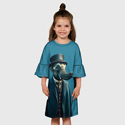 Платье клеш для девочки Слон джентельмен в смокинге и шляпе, цвет: 3D-принт — фото 2