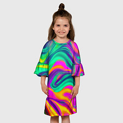 Платье клеш для девочки Градиентные цветные волны, цвет: 3D-принт — фото 2