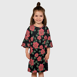 Платье клеш для девочки Алые розы на черном, цвет: 3D-принт — фото 2