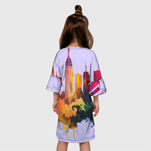 Детское платье Милая кисуля в Нью-Йорке - акварель / 3D-принт – фото 4