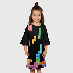 Платье клеш для девочки Тетрис падающие блоки, цвет: 3D-принт — фото 2