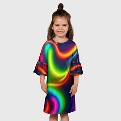 Платье клеш для девочки Неоновые радужные разводы, цвет: 3D-принт — фото 2