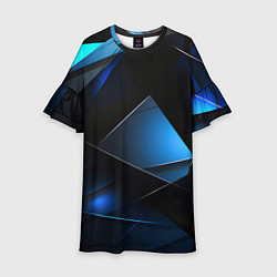 Платье клеш для девочки Blue black texture, цвет: 3D-принт