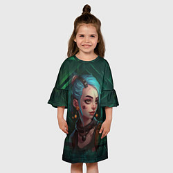 Платье клеш для девочки Jinx green Arcane League of Legends, цвет: 3D-принт — фото 2