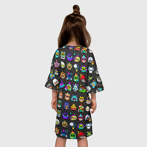 Детское платье Значки на скины Бравл Старс Brawl Черный фон Пины / 3D-принт – фото 4