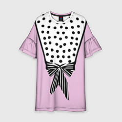 Платье клеш для девочки Костюм Барби: черный горох с полосатым бантом, цвет: 3D-принт