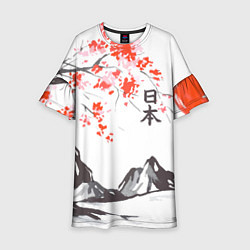 Платье клеш для девочки Цветущая сакура и солнце - Япония, цвет: 3D-принт