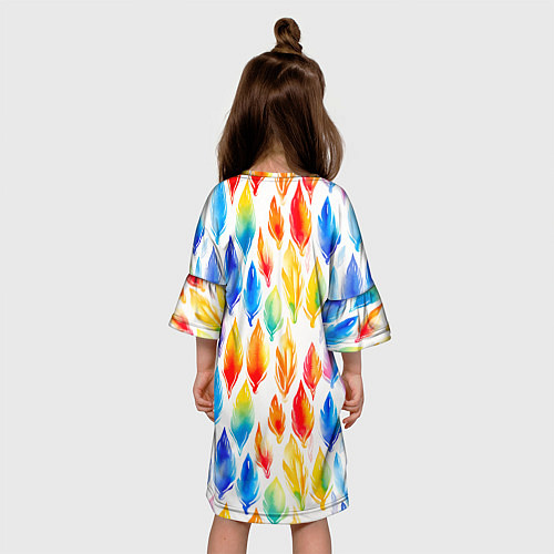 Детское платье Желто-красно-синие перья тай-дай: паттерн / 3D-принт – фото 4