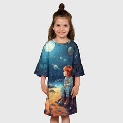Платье клеш для девочки Космическая путешественница: арт нейросети, цвет: 3D-принт — фото 2