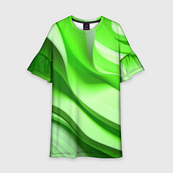 Платье клеш для девочки Светлые зеленые волны, цвет: 3D-принт