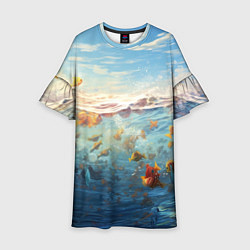 Платье клеш для девочки Рыбки выплескиваются из воды, цвет: 3D-принт