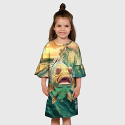 Платье клеш для девочки Большой золотой карп, цвет: 3D-принт — фото 2