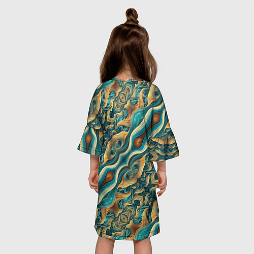 Детское платье Голубые и оранжевые переливы / 3D-принт – фото 4