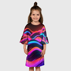 Платье клеш для девочки Неоновые фиолетовые волны, цвет: 3D-принт — фото 2