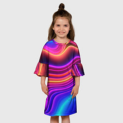 Платье клеш для девочки Яркие неоновые волны, цвет: 3D-принт — фото 2