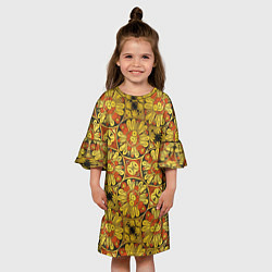 Платье клеш для девочки Красно-желтые цветочки, цвет: 3D-принт — фото 2