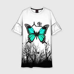 Платье клеш для девочки С бабочкой на фоне японского иероглифа, цвет: 3D-принт