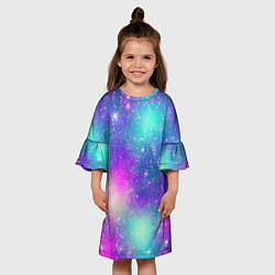 Платье клеш для девочки Яркий розово-голубой космос, цвет: 3D-принт — фото 2