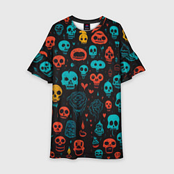 Платье клеш для девочки Skull party, цвет: 3D-принт