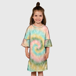 Платье клеш для девочки Тай-дай болотный, цвет: 3D-принт — фото 2