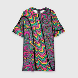 Платье клеш для девочки Цветочно-бензиновый узор, цвет: 3D-принт