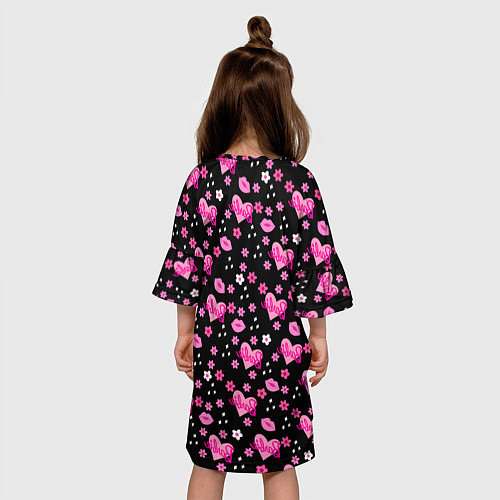 Детское платье Черный фон, барби и цветы / 3D-принт – фото 4