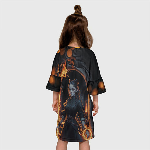 Детское платье Готическая девушка с двумя косами огненная магия / 3D-принт – фото 4