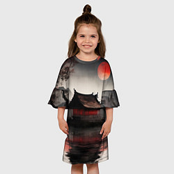 Платье клеш для девочки Домик на озере, цвет: 3D-принт — фото 2
