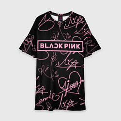 Платье клеш для девочки Блэкпинк - розовые автографы, цвет: 3D-принт