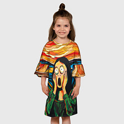Платье клеш для девочки Мона Лиза в стиле картины Крик, цвет: 3D-принт — фото 2