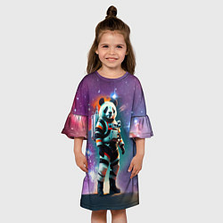 Платье клеш для девочки Панда бравый космонавт - нейросеть, цвет: 3D-принт — фото 2