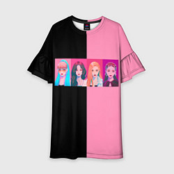 Платье клеш для девочки Группа Black pink на черно-розовом фоне, цвет: 3D-принт