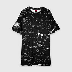 Платье клеш для девочки Химические формулы на чёрном, цвет: 3D-принт