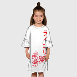 Платье клеш для девочки Ликорис, иероглифы красные, цвет: 3D-принт — фото 2