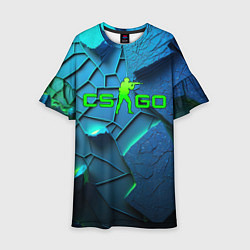 Платье клеш для девочки CS GO blue green style, цвет: 3D-принт