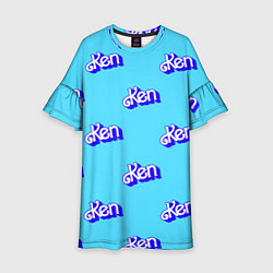 Платье клеш для девочки Синий логотип Кен - паттерн, цвет: 3D-принт