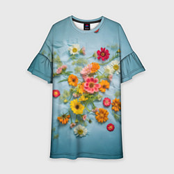 Платье клеш для девочки Букет полевых цветов на ткани, цвет: 3D-принт