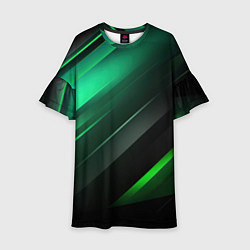 Платье клеш для девочки Black green abstract, цвет: 3D-принт