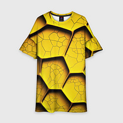 Платье клеш для девочки Желтые шестиугольники с трещинами - объемная текст, цвет: 3D-принт
