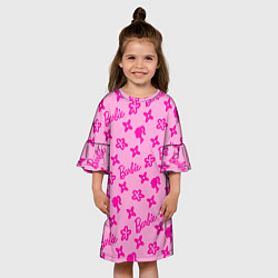 Платье клеш для девочки Барби паттерн розовый, цвет: 3D-принт — фото 2